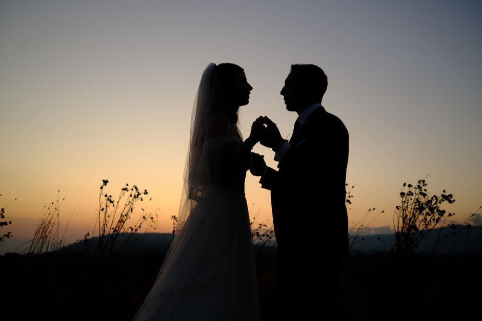 Wedding couple sunset portrait